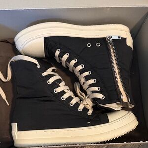 Rick Owens Black and Cream High-Top Sneakers